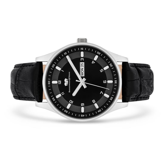 Rhodenwald & Söhne Men's Quartz Silver Genuine Leather Black Watch