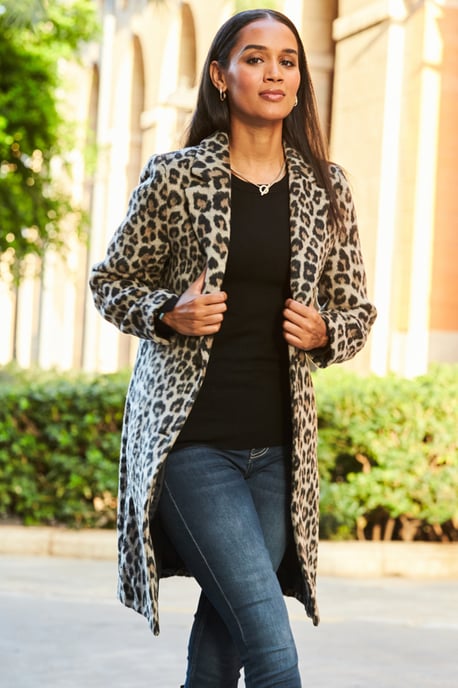 Leopard Print Wool Mix Coat