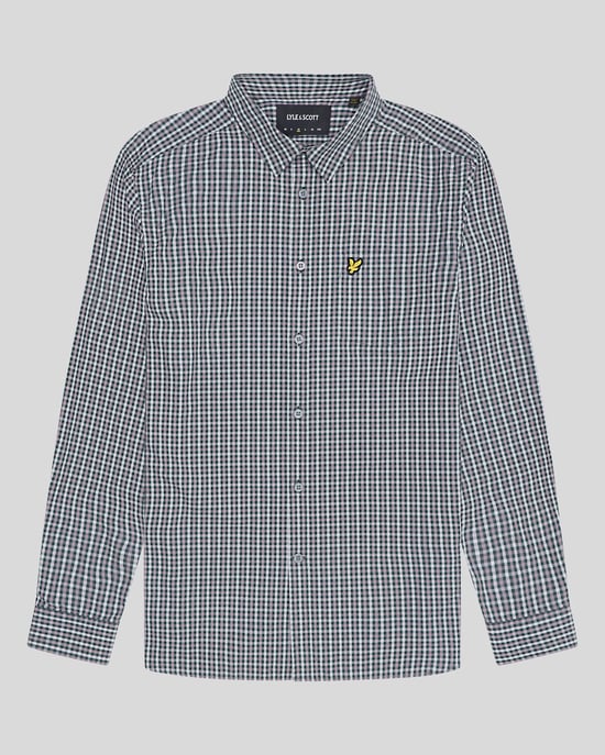 Rutig Gingham-skjorta i blått för herrar - Image 5