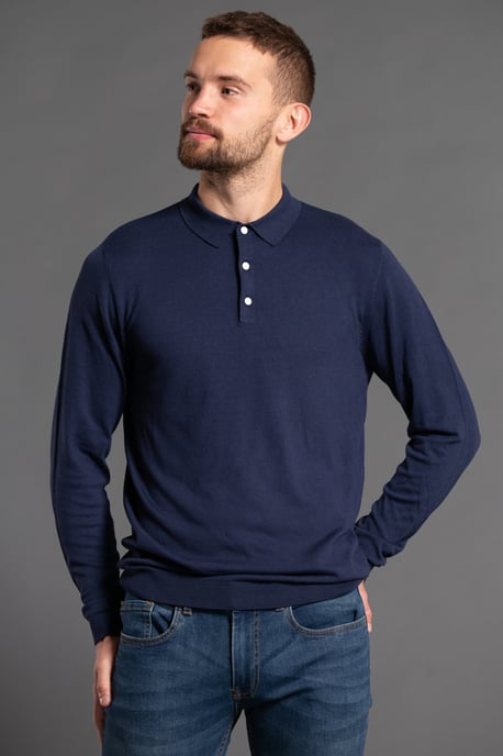 Navy Knitted Long Sleeve Polo