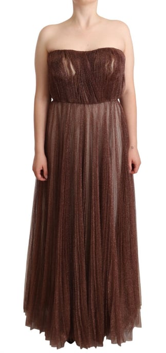 Dolce & Gabbana Metallic Bronze Polyester Maxi Gown Women's Dress - Image 1