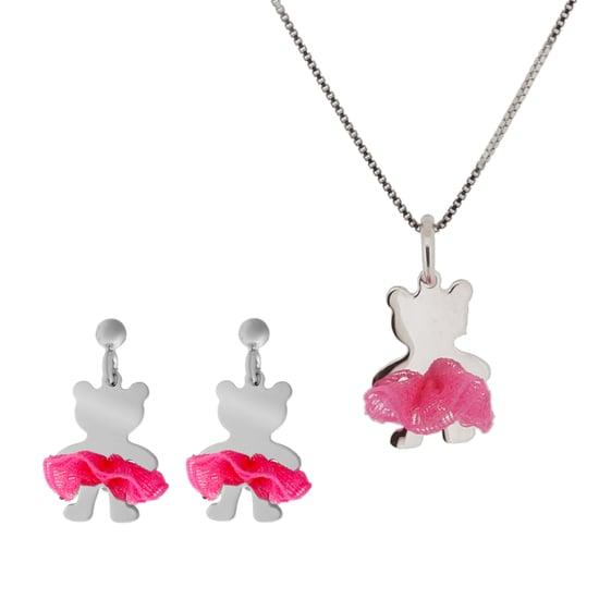 Orphelia 'Bear Bow' Kind 925 Sterling Zilver Set: Ketting-Hanger + Oorbellen - Zilver SET-7132 - Image 1