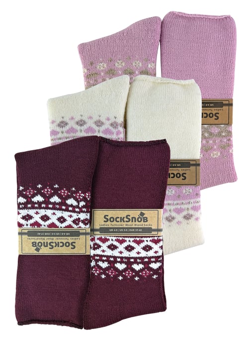 3-pack nordiska sängstrumpor i ull för damer - Deep Fuchsia / Pink / Cream - Image 2
