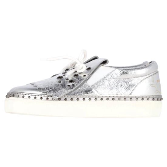 Burberry Kiltie Fringe Detail Slip On Sneakers Metallic Silver Leather - Image 5