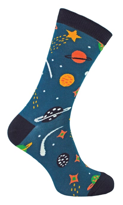 Mens Solar System Space Socks | Mr Heron | Novelty Stars Galaxy Planets Patterned Bamboo Socks - Space (Navy) - Image 1