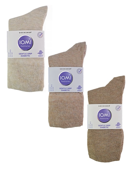 IOMI - 6 Pack Ladies Diabetic Bamboo Socks | Extra Wide Seamless Loose Non Elastic Socks for Women - Beige - Image 2