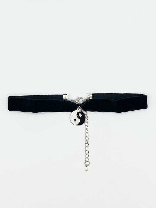 Black Faux Velvet Choker Necklace with Ying Yang Charm