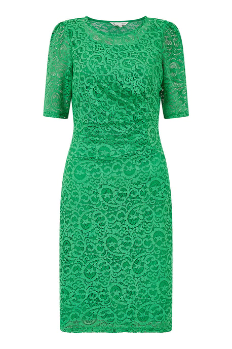Yumi Green Ruched Lace Dress