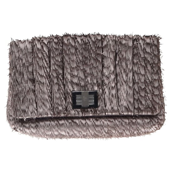 Anya Hindmarch Rosalyn Fransad Clutchväska i metalliskt grått läder - Image 1