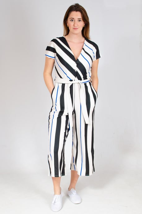Striped Tie Waist Sleeveless Jumpsuit
