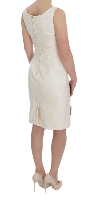 Dolce & Gabbana Dames Witte Brokaat Kristallen Sheath Jurk - Image 4