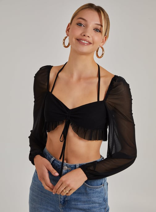 Long Sleeve Halterneck Crop Top