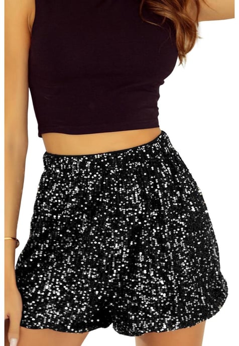 Dam Sequin High Waist Casual Shorts i Svart - Image 2