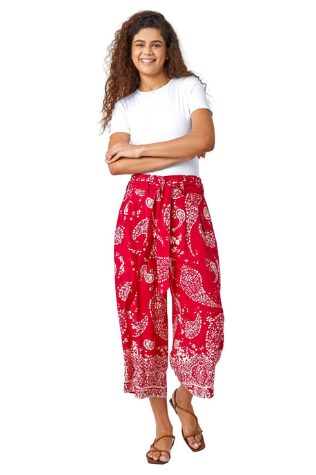 Paisley Print Wide Leg Cropped Trousers