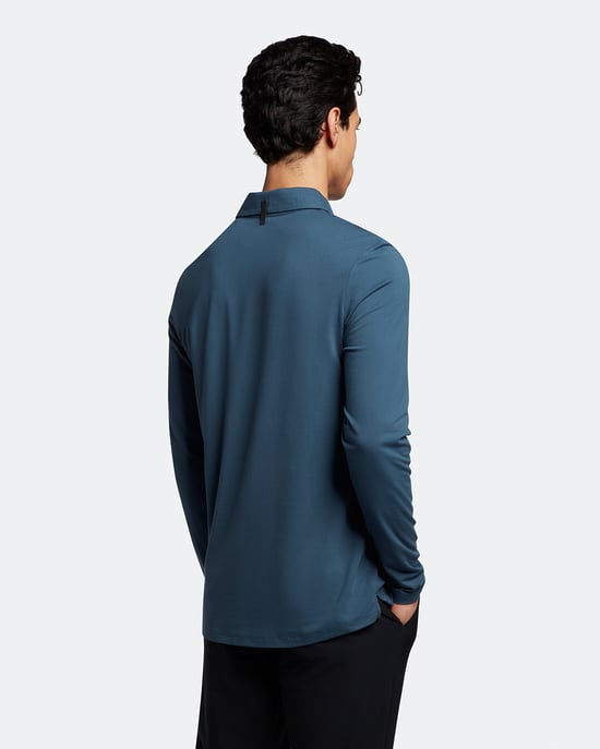 Lyle & Scott Verborgen knop met lange mouwen poloshirt in Marine - Image 3