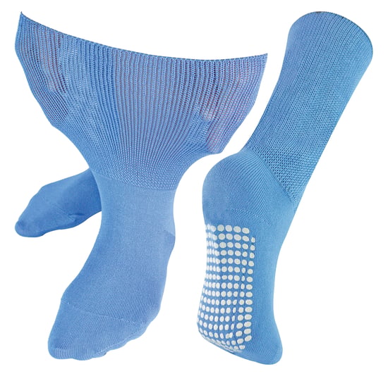Extra Wide Oedema Socks with Non Slip Grips | Dr.Socks | Mens & Ladies | Bamboo Slipper Socks with Grippers for Swollen Legs Ankles & Feet - Blue - Image 1