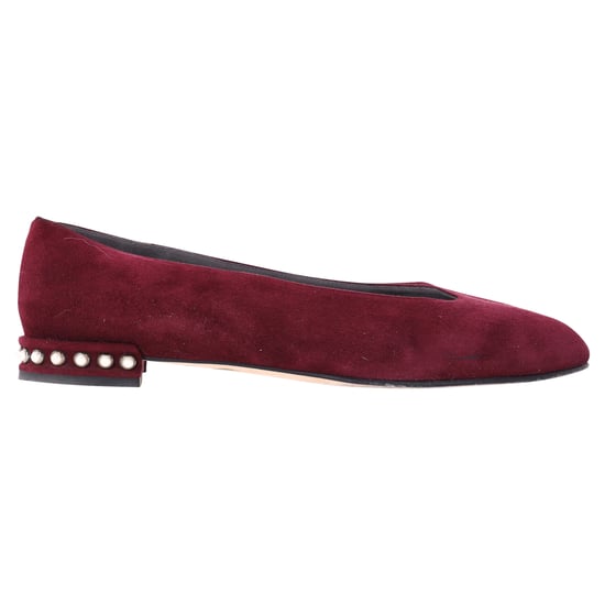 Stuart Weitzman Pear-Embellished Flats in Red Suede - Image 1