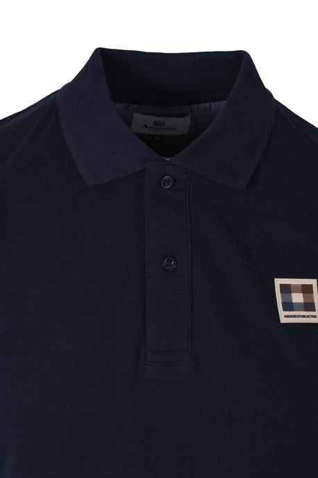 Aquascutum Check Patch Polo Shirt Navy