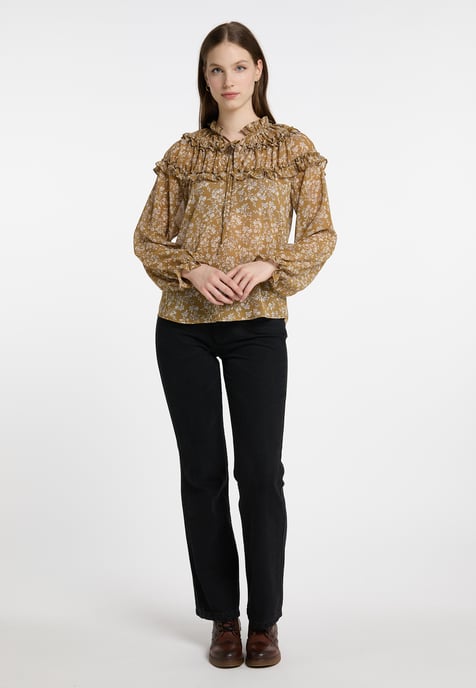 Dreimaster Blouse met ruches bridgeport Dames Mosterd wit - Image 2