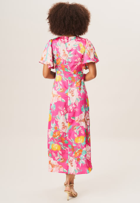 Floral Print Angel Sleeves Midi Dress - Image 4