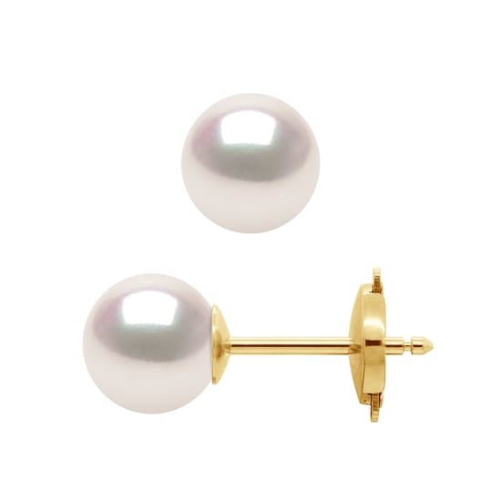 DIADEMA - Earrings - Yellow Gold and Japanese Akoya Cultured Pearl - White