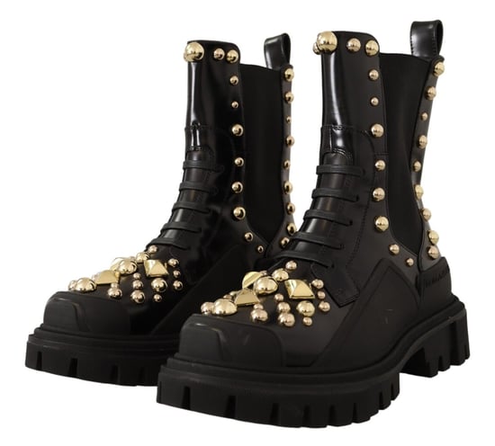 Dolce & Gabbana Kvinnors Svarta Läder Stålhätta Kampskor - Image 3