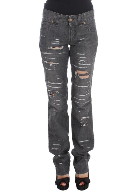 John Galliano Dam Gråtvättad Bomulls Torn Rakt Snitt Jeans - Image 1