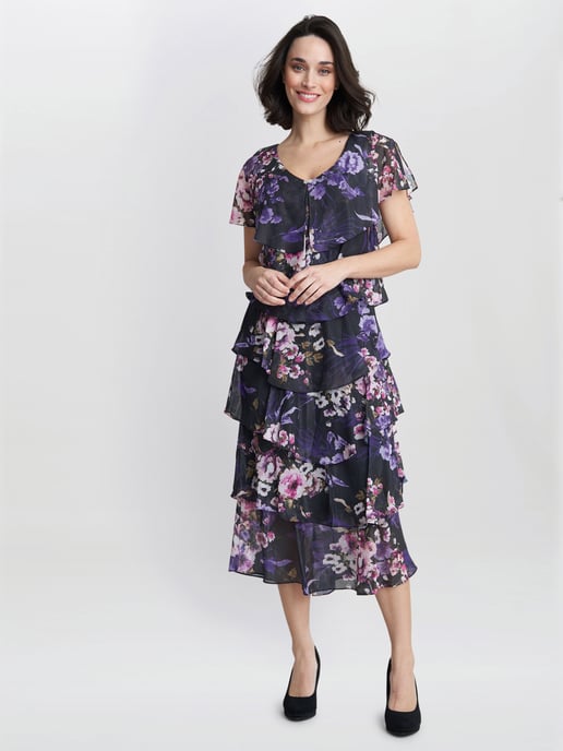 Leticia Floral Print Midi Tiered Dress