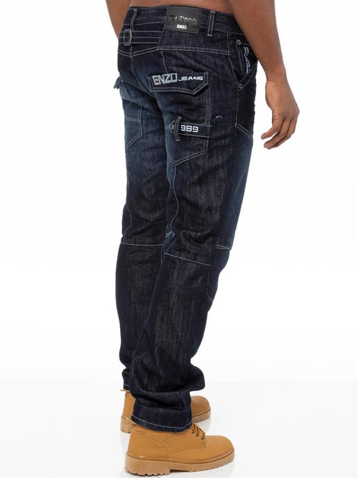 Enzo Mens Denim Jeans Straight Leg - Dark Blue - Image 4