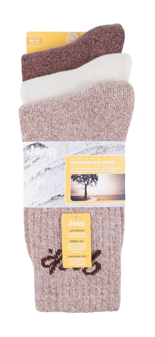 Womens Hiking Boot Socks | Jeep | Ladies Ribbed Outdoor Cushioned Socks with Reinforced Heel and Toe - Tan / Cream - Image 2