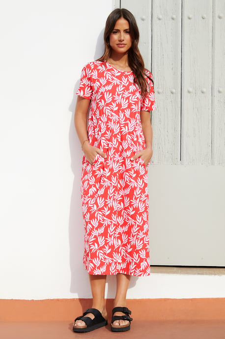 Red 'Danni' Cotton Smock-Style Dress