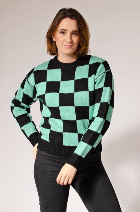 Green Black Check Crew Neck Jumper