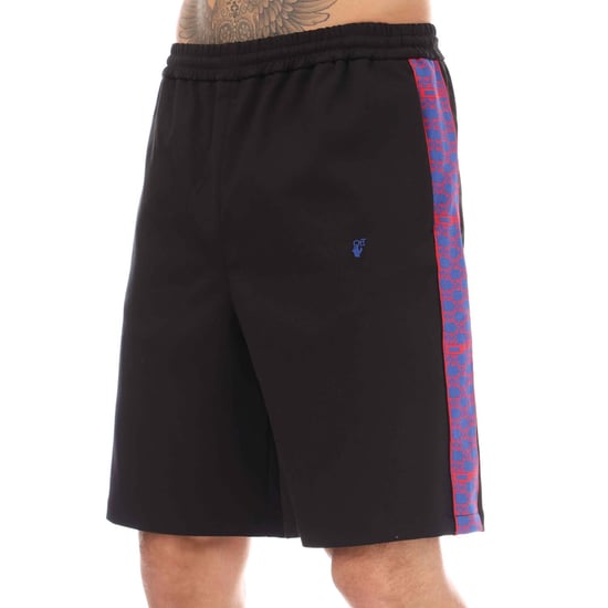Men's Off White Monogram Band Track Shorts in Black Red