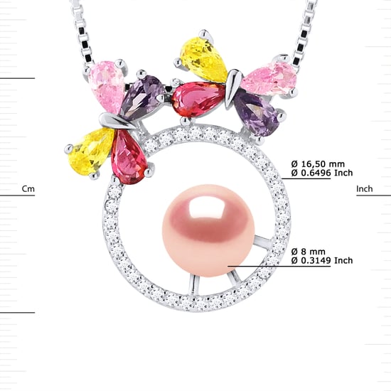 BUTTERFLY Necklace Freshwater Pearl Round 8-9 mm Rose 925