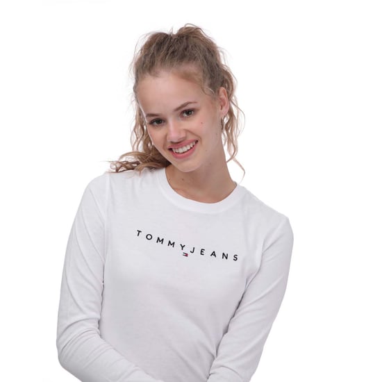 Women's Tommy Hilfiger Slim Fit Linear Long Sleeve T-Shirt in White