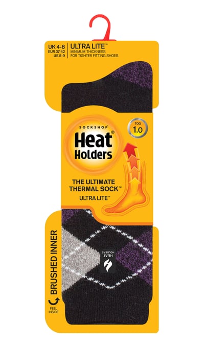 Heat Holders - Ultra Lite Thermal Brushed Inner Yarn Design-strumpor för damer - Svart/lila (Valletta) - Image 2