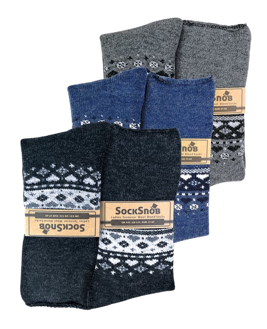 Sock Snob - 3 Paar Dames Omslag Bovenwol Bed Sokken voor Winter | Warme Sokken - Zwart / Houtskool / Denim - Image 2