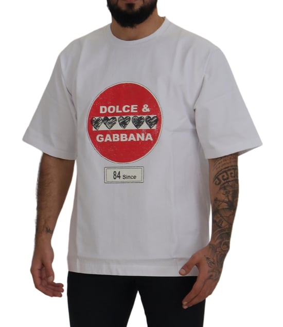 Dolce & Gabbana Vit Amor Hjärtan Bomull Crewneck Herr T-shirt - Image 5