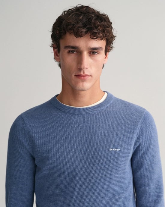 GANT Mens Cotton Pique Crew Neck Jumper - Image 2