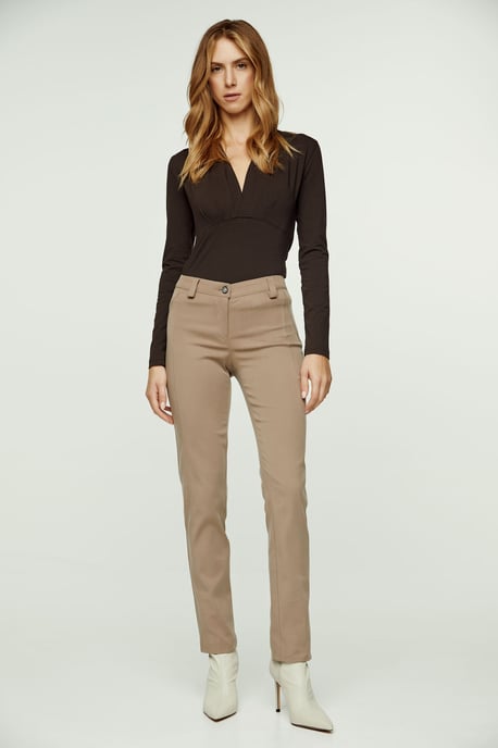 Camel Fitted Full Length Pants