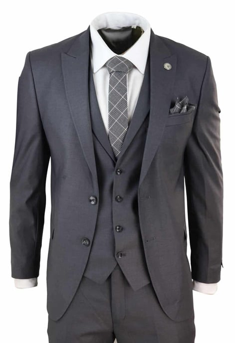 Mens 3 Piece Suit Plain charcoal Classic Tailored Fit Smart Casual 1920s Formal - Image 1