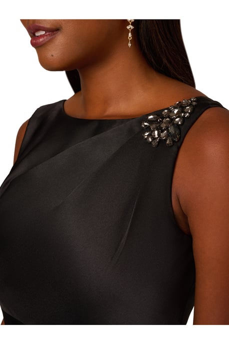 Mikado Flounce Shirred Gown in Black