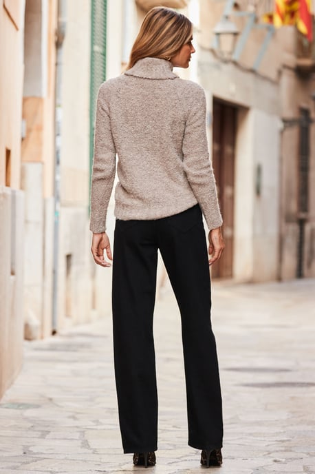 Black Wide Leg Jeans With Rose Gold Button Detail