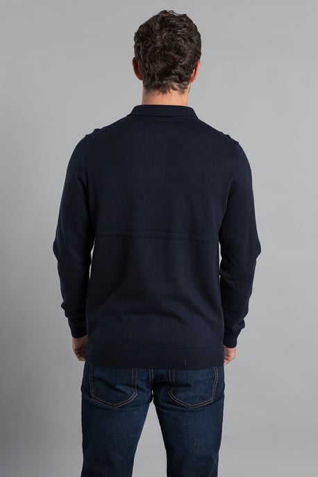 Dark Navy Cotton Knitted Long Sleeve Polo