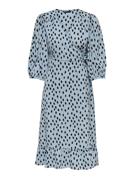 ONLY wikkeljurk ONLOLIVIA met all over print en volant lichtblauw/zwart