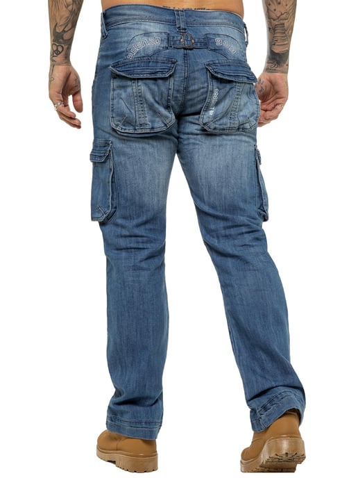 Enzo | Mens Cargo Combat Jeans - Blue