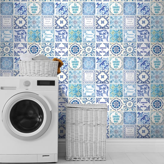 French Quote Classic Blue Tile Sticker - 15 cm x 15 cm - 24 pcs Tiles Wall Stickers, Kitchen, Bathroom, Living room