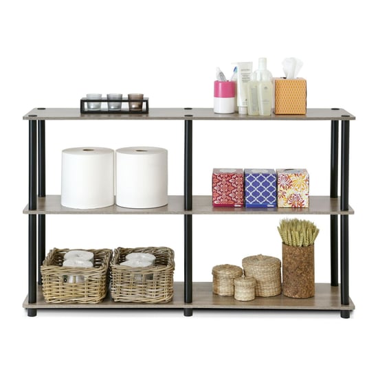 Furinno Turn-N-Tube 3-Tier Double Size Storage Display Rack - French Oak Grey/Black