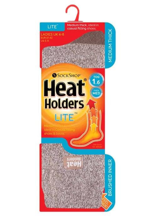 Heat Holders Lite - Ladies Thin Winter Thermal Socks in Plain Colours - Brown / Cream - Image 2