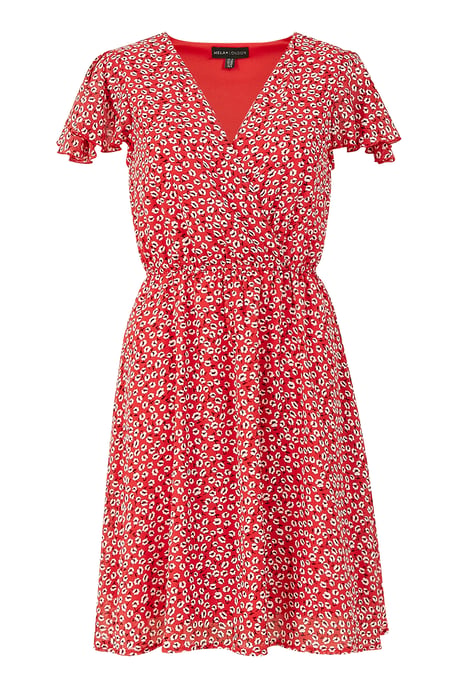 Mela Red Ditsy Floral Wrap Over Dress